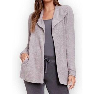 Barefoot Dreams Cozychic Lite Knit Draped Open Front Cardigan Gray